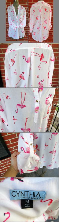 (vu) Cynthia Rowley - Pink Flamingo Shirt Pink Flamingo Party, Flamingo Beach, Night Gowns, Flamingo Shirt