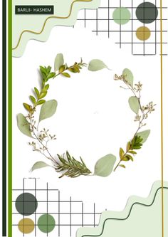 an image of a wreath made out of leaves and branches on a white background with green lines