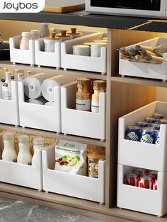 the kitchen is organized and ready to be used as a storage unit for various items