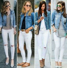 Witte Jeans Outfit, White Pants Outfit, White Jeans Outfit, Jean Jacket Outfits, 가을 패션, Denim Jackets, Outfit Idea, Jean Outfits