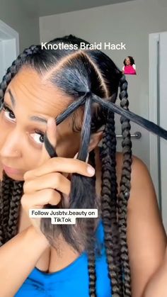 Rubber Band Feed In Braids, Easy To Do Braids For Black Women, Cute Easy Hairstyles Braids Simple, Protective Styles That Last Long, Cornrows Stitch Braids For Black Women, Simple Hair Braiding Styles Black, Styling Big Knotless Braids, Braiding Hair With Rubber Bands, How To Add Weave To Natural Hair Braids