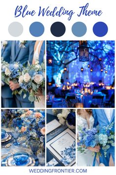 blue wedding theme with flowers and candles