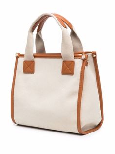 V°73 Responsability Tote Bag - Farfetch Neutral Tote Bag With Detachable Handle, Cream Tote Bag With Adjustable Handle, Cream Canvas Tote Bag With Handles, White Tote Bag With Reinforced Handles, Beige Canvas Bag With Detachable Handle For On-the-go, Trim Top, Contrast Trim, A Logo, Logo Print