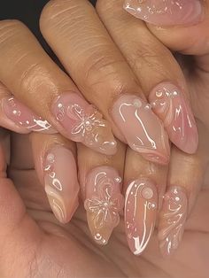 Pretty in pink with a touch of earthy elegance. Wave Nails, 3d Nail Designs, Nail Art 3d, Korean Nail Art, Nagellack Trends, Short Fake Nails, Easy Nails, Nail Art Set, Vacation Nails