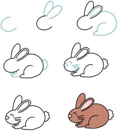 four different colored drawings of rabbits sleeping