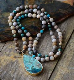 Turquoise Lariat Necklace Stone Bead Boho Necklace – EvelynCreations Mixed Stone Necklace, Collar Hippie, Amazonite Stone, Jasper Necklace, Natural Stones Necklace, Bohemian Necklace, Teardrop Necklace, Stone Pendant Necklace, Copper Necklace