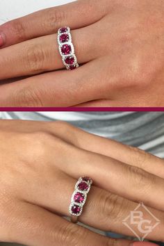 From the moment I saw this ruby ring I HAD to try it on. I am not even a July baby but do love the color of these rich red rubies. Love, love, LOVE!! Ancient Names, July Baby, Ruby Diamond, Ruby Ring, Diamond Fashion, Diamond Halo, Anniversary Ring, White Diamonds, Halo Diamond