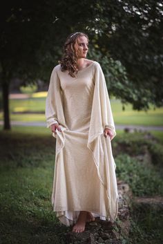 "This is a really lovely Medieval style dress averages 60\" long from top of shoulder to hem in the colors of your choice. It has long angel sleeves that can be tied up or left long, and a fitted inner sleeve. It is fully lined and can be one of the most comfortable gowns you'll ever owned. Cinch it in at the waist with a belt or corset. All purchases are nonrefundable and colors may vary based on what can be found. I've had people come up with some pretty outlandish requests before. For the bes Bohemian Fitted Medieval Dress For Summer, Fitted Bohemian Medieval Dress For Summer, Medieval Style Dress For Summer Larp, Medieval Style Dress For Larp In Summer, Medieval Summer Dress For Larp, Bohemian Medieval Dress For Summer, Fitted Medieval Dress For Summer, Fitted Medieval Style Summer Dress, Fitted Medieval Summer Dress