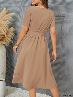 Katykey - V-neck Belted Dress with Flutter Sleeves - Chic Spring & Summer Womens Apparel Dress With Flutter Sleeves, Womens Apparel, Flutter Sleeves, Style Elegant, Chest Pad, Belted Dress, Flutter Sleeve, Fit And Flare, Dress Length