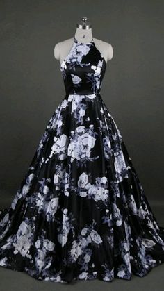 Black And White Ball Dress, Prom Dresses Black And White, Floral Print Gowns Long Dresses, Black And White Ball Gown, Black And White Prom Dress, Black And White Prom Dresses, Floral Print Prom Dress, Floral Prom Dresses, Cute Prom Dresses