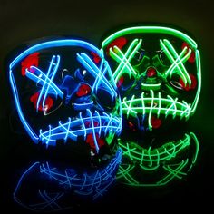 Fun Little Toys 2 Pcs Halloween Mask LED Light up Mask, Scary Cosplay Face Mask Halloween Costume Party Supplies for Kids Adults, Glowing in the Dark Mask 3 Lighting Modes, Blue and Green Apparel & Accessories > Costumes & Accessories > Masks Fun Little Toys Scary Cosplay, Halloween Prizes, Light Up Mask, Mask Scary, Halloween Led Lights, Dark Mask, Masque Halloween, Es Der Clown, Scary Mask