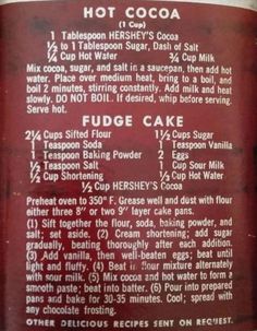 the label for fudge cake is shown in red, white and black colors with information on it