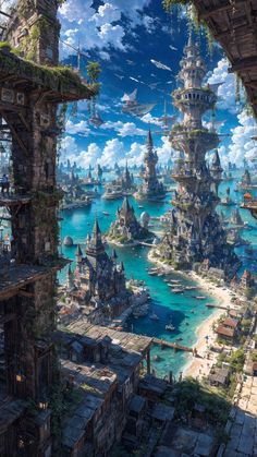 an artist's rendering of a futuristic city surrounded by water