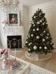 a decorated christmas tree in a living room