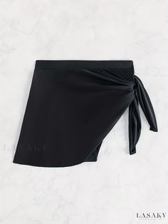 Lasaky - Womens Side Split Swim Skorts with Bowknot Detail - Black, Stylish and Stretchy Swimwear Bottoms Black Tie Waist Bottoms For Beach, Black Tie Waist Bottoms For The Beach, Black Party Bottoms With Tie-side, Black Swim Skirt With Built-in Shorts, Black Swim Skirt With Built-in Bra For Pool, Black Stretch Swim Skirt With Tie-side Bottom, Black Casual Swim Skirt With 4-way Stretch, Beachwear Black Swim Skirt With Built-in Bra, Swimwear Bottoms