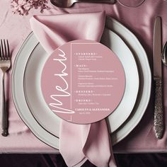 Dusty Rose Pink Round Menu Cards Dinner Menu Card, Wedding Table Menus, Pink Dinner, Modern Wedding Reception, Dinner Choices, Holiday Christmas Party, Wedding Place Settings, Wedding Menu Cards, Menu Card