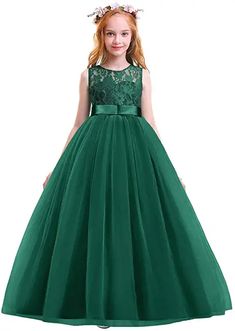 Amazon.com: green girls dress Bridesmaid Dresses Princess, Romantic Dress Casual, Kids Gowns, Cute Lace Dresses, Girl Green Dress, Bridesmaid Dresses Floor Length, Princess Bridesmaid Dress, Girls Ball Gown, Princess Line