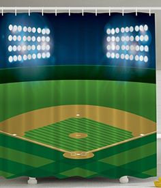 a baseball field with lights on it shower curtain