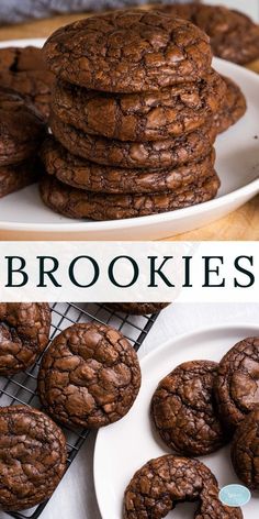 Rich and chewy brownie cookies laid out on a table Fancy Brownies, Brookies Cookies, Brookies Recipe, Cookie Recipes Chewy, Ultimate Cookies, Best Brownies, Crinkle Cookies