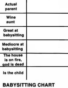 the babysitting chart is shown in black and white