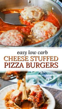 easy low carb cheesy stuffed pizza burgers are the perfect appetizer