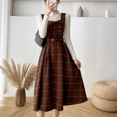 Size Please compare the detail sizes with yours , please allow 1-2cm differ due to manual measurement,thanks, (ALL measurement in cm and please note 1cm=0.39inch size bust hip waist length shoulder S 86 66 104 M 90 70 105 L 94 74 106 XL 98 78 107 40s Mode, Fashion Overalls, Big Dresses, Woolen Dresses, Shopping Party, Outfits Dresses, Brimmed Hat, Women Sweaters Winter, Elegant Feminine