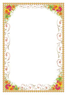 an ornate frame with flowers and swirls in the center, on a white background