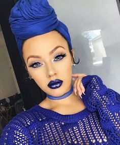 ♥️Beautiful  Amber ♥️ Viva Glam Kay, Blue Lipstick, Head Wrap Styles, Hair Wrap Scarf, Blue Eyeliner, Viva Glam, Hair Scarf Styles, Mode Turban, African Head Wraps