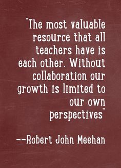 a quote from robert john mehan about the most valuable resources that all teachers have is each other