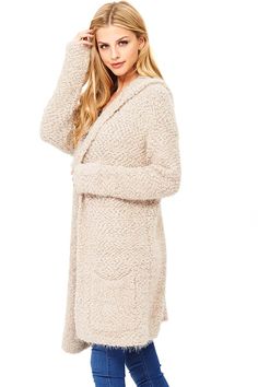 Incredibly soft eyelash knit cardigan with a slight oversize fit, hoodie and boxy pockets. Perfect for throwing on over any casual outfit this fall/winter. CARE | Dry Clean Only CONTENTS | 65% Polyester 35% AcrylicMEASUREMENTS | 32"/81 cm Top to Bottom (Size S/M) MODEL | 5'8 - wearing a size S/MIMPORTED Church Suits And Hats, Winter Care, Women Church Suits, Wedding Party Outfits, Women's Hoodie, Womens Sweaters, Sweaters Online, Cardigan Sweaters For Women, Casual Fall Outfits