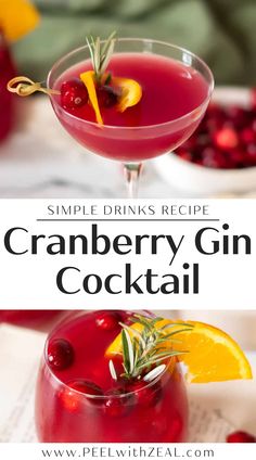 cranberry gin cocktail with orange slices and rosemary garnish