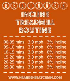 an orange poster with the words beginner's incline treadmill routine on it