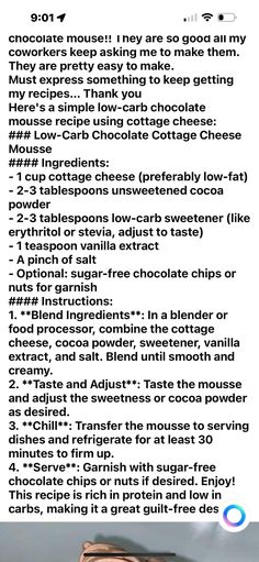 the recipe for chocolate mousse is shown