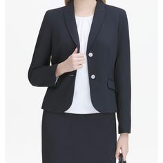 Nwt Calvin Klein Flap Pocket Two Button Women Blazer. Color Navy, Size 2. Classic Trousers, Pencil Skirts, Navy Blazer, Professional Fashion, Suit Separates, Matching Family Outfits, Work Wardrobe, Tailored Jacket, Family Outfits