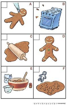 gingerbread cookies and other foods are arranged in four squares