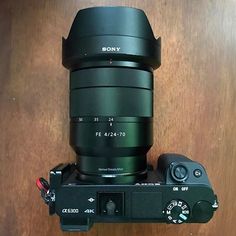 a camera lens sitting on top of a wooden table