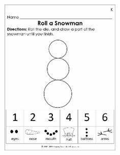 the roll and draw snowman worksheet for kids to learn how to write numbers