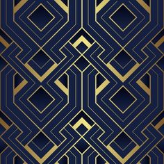 an art deco style background with gold and blue lines on a black background, in the form