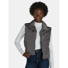 Step out in style with Liv & Lotties Puffer Vest. Warm enough for those in-between days, this classically quilted vest helps keep you toasty and looking good. Ideal for just about anything you do, slip it on for a casual stroll, running errands, or enjoying outdoor activities, this puffer vest is a practical and fashionable choice for the season. Size: L.  Color: Gray.  Gender: female.  Age Group: adult. Cropped Puffer Vest, Quilted Vest, Looking Good, Puffer Vest, Running Errands, Gender Female, Outdoor Activities, Age Group, Puffer