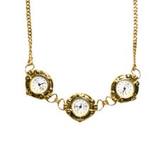 Capture the essence of Victorian charm with the Triple Circular Gold Watch Chain Choker. This unique jewelry piece blends functionality with elegance, making it perfect for those who appreciate statement pieces Key features: Three circular gold watch faces Versatile design suitable for casual and semi-formal occasions Big clasp to make it easy to put on and remove Adjustable - All jewelry has extenders for a comfortable fit The watch faces come with a new battery, but functionality is not guaran Gold Clock, Victorian Gold, Watch Chain, Watch Faces, Chain Choker, Silver Accents, Steel Chain, Stainless Steel Chain, Gold Watch