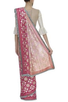 Shop for I am Design Pink Shaded Woven Saree With Frilly Border And Blouse for Women Online at Aza Fashions Shaded Saree, Blouse For Women, Blouse Online, Pink Blouse, Aza Fashion, Online Design, Kimono Top, Blouses For Women, Saree