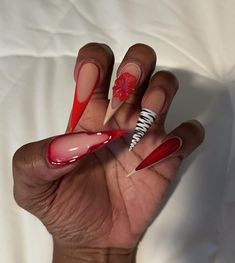 Stilleto Winter Nails, Red And White Marble Nails, Red Vacation Nails, Baddie Winter Nails, Long Square Nails Designs, Red Nails Stiletto, Stiletto Nails Red, Red Stiletto Nails, Nails Stiletto