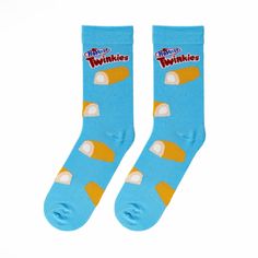 Brand New With Tags Twinkies Socks! Light Blue Officially Licensed - Authentic Fun Novelty Socks Featuring Snacks Cereals And Candies From Your Favorite Brands; Size & Fit - Men's Socks (Size 6-12), Women's Socks (Size 7-13); Each Pair Of Casual Socks Come W/ Y-Gore Heel & Elongated Spandex Cuff To Ensure A Perfect Form & Comfort Around Your Foot Feel & Comfort - Highest Quality Polyester & Spandex Blend Provides These Fun-Themed Socks Soft Comfort All Day; Lightweight, Stretchy, & Durable Stay-Cool Socks Keep Feet Dry /Happy Our Snacks Come Right Out Of Your Kitchen Pantry And Onto Your Feet In Sock Form; Geek Out With Oreos, Chips Ahoy, Cheez-It, Sour Patch Kids, Swedish Fish & More Cute Blue Socks For Stocking Stuffers, Darcy Cosplay, Weird Socks, Black Leg Warmers, Odd Socks, Food Socks, Statement Socks, Silly Socks, Sock Gift