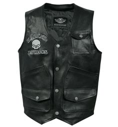 HD Motorcycle Reflective Skull Logo Vest for Men Lightweight and easy to carry motorcycle leather vest Inner comfortable lining installed in this cafe racer vest Casual biker leather vest has multiple pockets inside and outside Skull logo on the back is reflective and it's looks extremely well when the light is reflected. 100% original and handmade cowhide leather vest This jacket is a high-quality reproduction of the original vest, product dont have any hd tags. Qualities: 1- Faux Leather (smoo Harley Davidson Jacket Men, Moto Wear, Motorcycle Leather Vest, Harley Davidson Skull, Harley Davidson Vest, Women Leather Vest, Cafe Racer Leather Jacket, Shearling Jacket Women, Harley Davidson Clothing