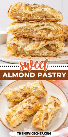 Sweet Almond Pastry is made with soft puff pastry and sliced almonds. This buttery braided almond pastry can be served for breakfast or dessert! Almond Loaf, Crossant Recipes, Puff Pastry Recipe