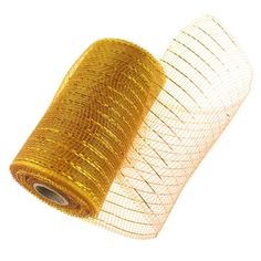 two rolls of gold mesh on white background