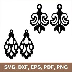 three black and white clip art designs with the words svg, dxf, eps