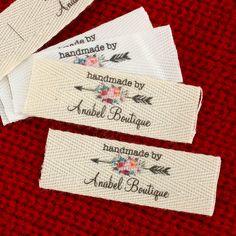 "Twill Ribbon Label  The total size of the label in the main picture: 20mm x (40mm + 20mm) Total size of label = Cotton tape width x (design size + sewing size) These custom clothing labels printed on the cotton belt, they're soft , yet quite sturdy;they won't fade away or fray away and can be machine washed and dried,100% organic cotton, they are CPSIA compliant and perfect for children's clothing. During checkout please specify: 1. leave the name you want to print or any of your text in the \"