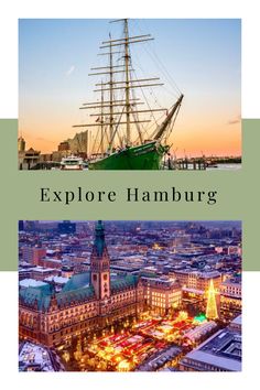 an aerial view of hamburg with the words explore hamburg on it's front cover