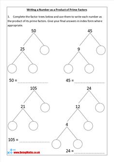 Finding prime factors of a number worksheets Factors Worksheet, Prime Factors, Factor Trees, Common Multiples, Factors And Multiples, Grade 6 Math